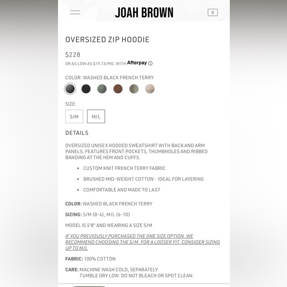 Joah Brown Empire Full Zip Hoodie Sweatshirt Jacket Cotton Grey One Size OS - Picture 2 of 16